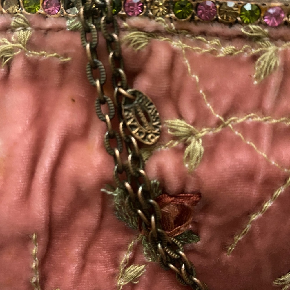 Pre❤️Clara Kasavina Vintage Pink Velvet Swarovski Crystal Rose Evening Clutch - Picture 9 of 10